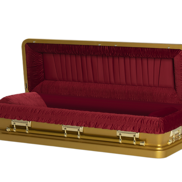 Gold & Maroon Casket Full Couch - Discount Caskets - Discount Caskets