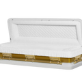 Discount Caskets Series White and Gold Full Couch — white 18-gauge steel with white velvet interior