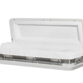 Discount Caskets Series White and Silver Full Couch — white 18-gauge steel with white velvet interior