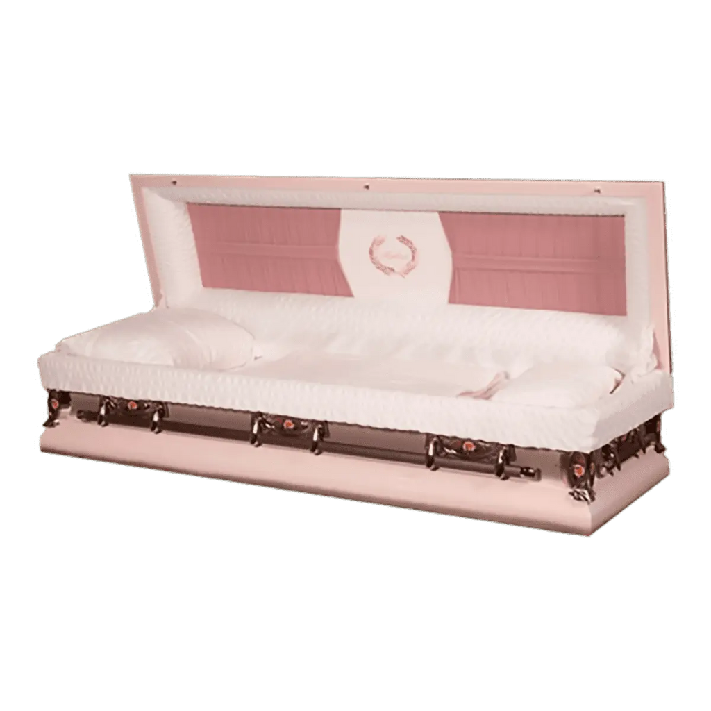 Discount Caskets Series Mother Pearl Full Couch — pearl 18-gauge steel with pink velvet interior (view 2)
