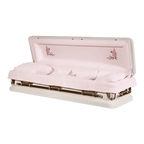 Discount Caskets Series Primrose Full Couch — pink 18-gauge steel with pink velvet interior (view 2)