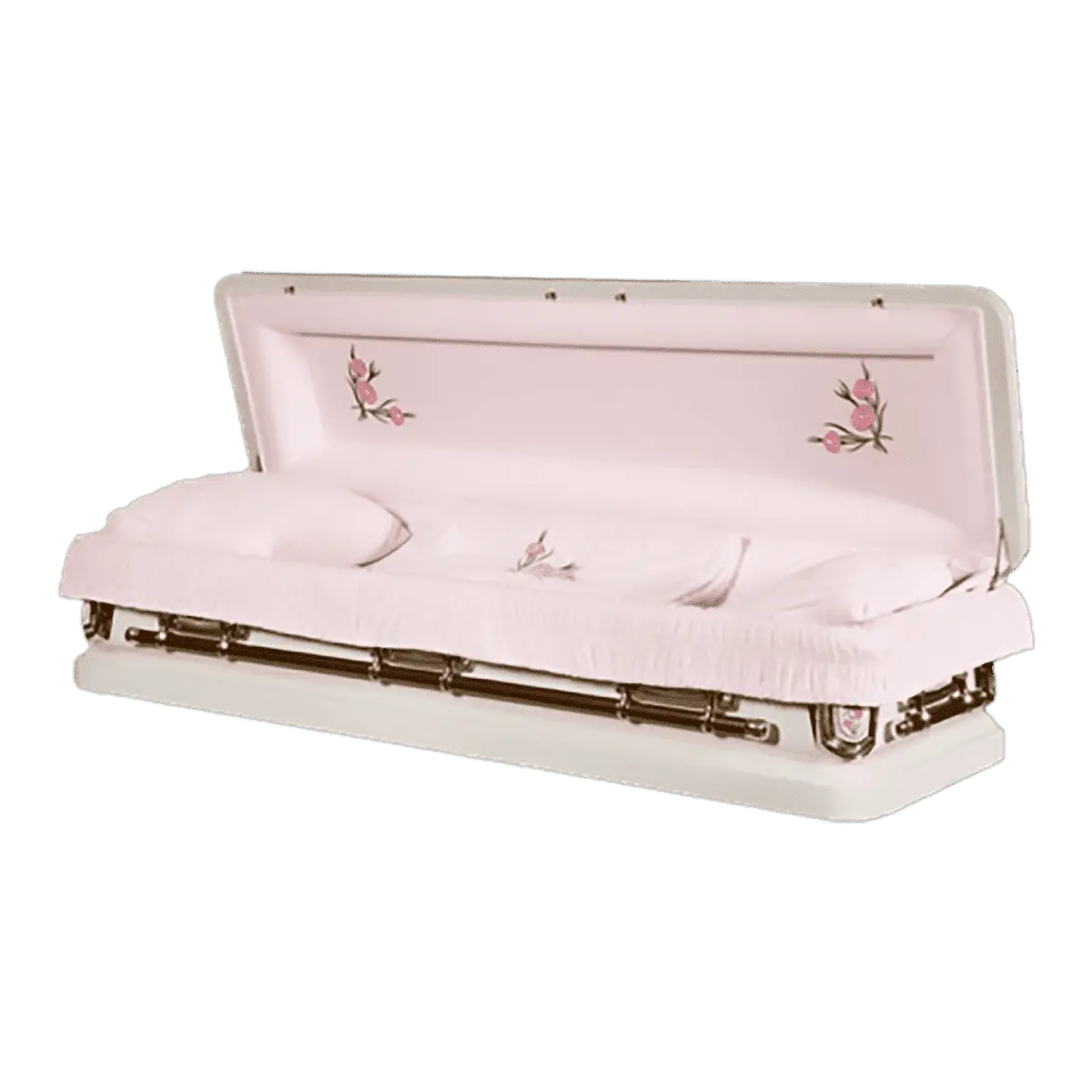 Discount Caskets Series Primrose Full Couch — pink 18-gauge steel with pink velvet interior (view 2)