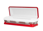 Discount Caskets Series Red Full Couch — red 18-gauge steel with white velvet interior (view 2)