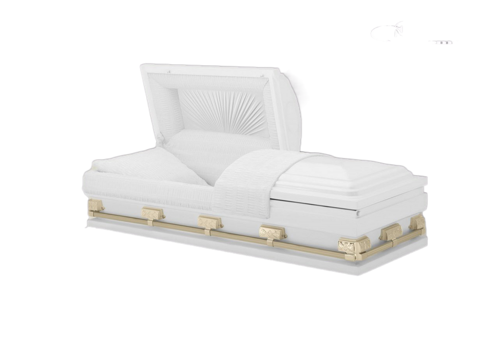 Mercury Series White and Gold casket — white 20-gauge steel with white crepe interior (view 2)