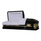 Delta Series Black casket — black 18-gauge steel with white velvet interior (view 2)