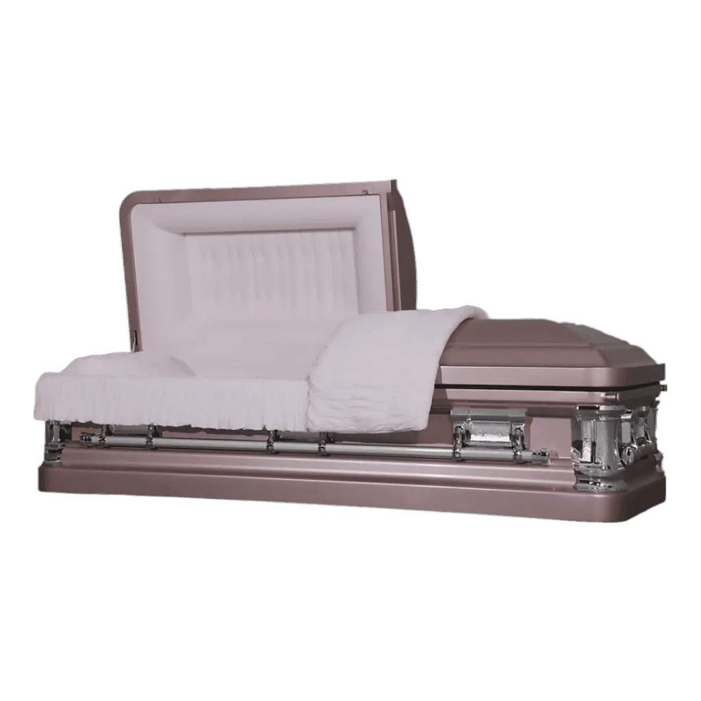 Delta Series Orchid casket — orchid 18-gauge steel with pink velvet interior (view 2)