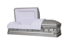 Delta Series Silver casket — silver 18-gauge steel with white velvet interior (view 2)