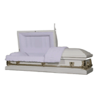Orion Series White/Gold casket — white 18-gauge steel with white velvet interior (view 3)