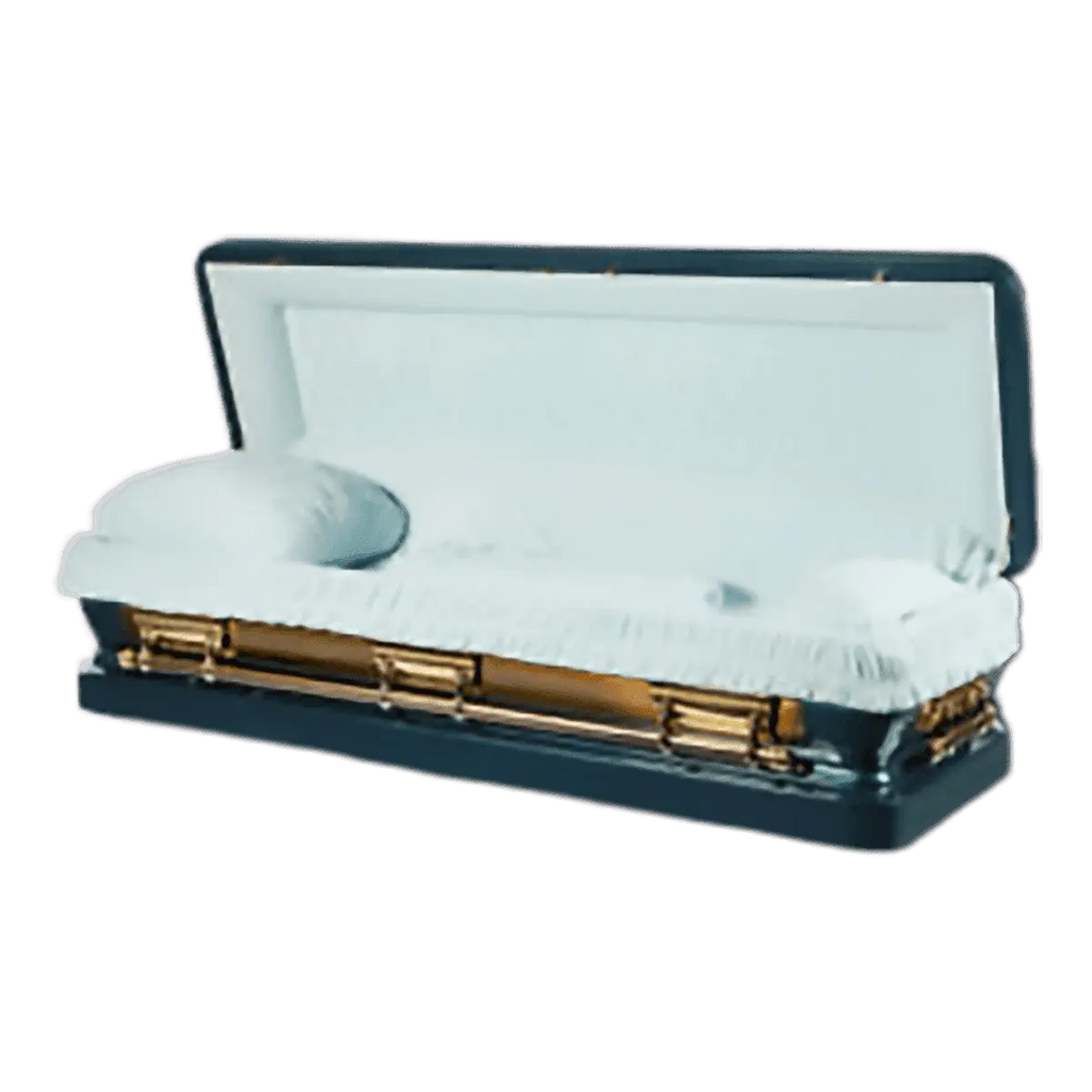 Discount Caskets Series Sapphire Full Couch — blue 18-gauge steel with blue velvet interior (view 2)