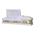 The Icon Series White Pearl casket — white 20-gauge steel with white crepe interior (view 2)