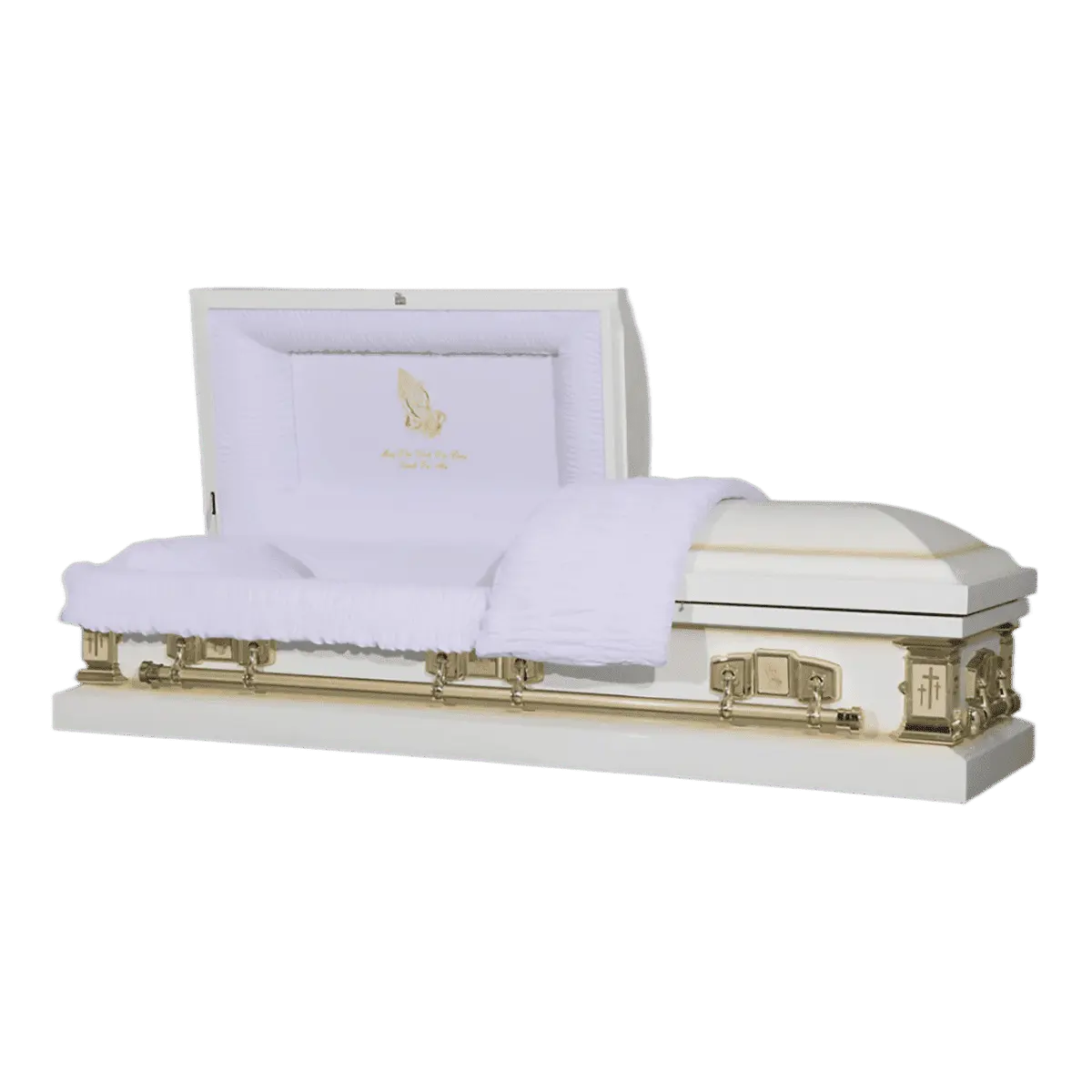 The Icon Series White Pearl casket — white 20-gauge steel with white crepe interior (view 2)