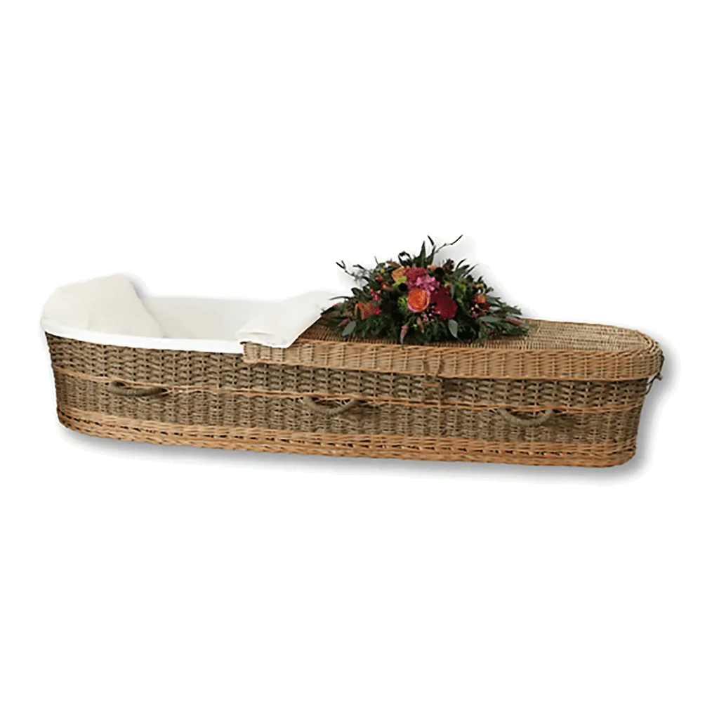 Discount Caskets Seagrass Casket — solid willow with white cotton interior (view 2)