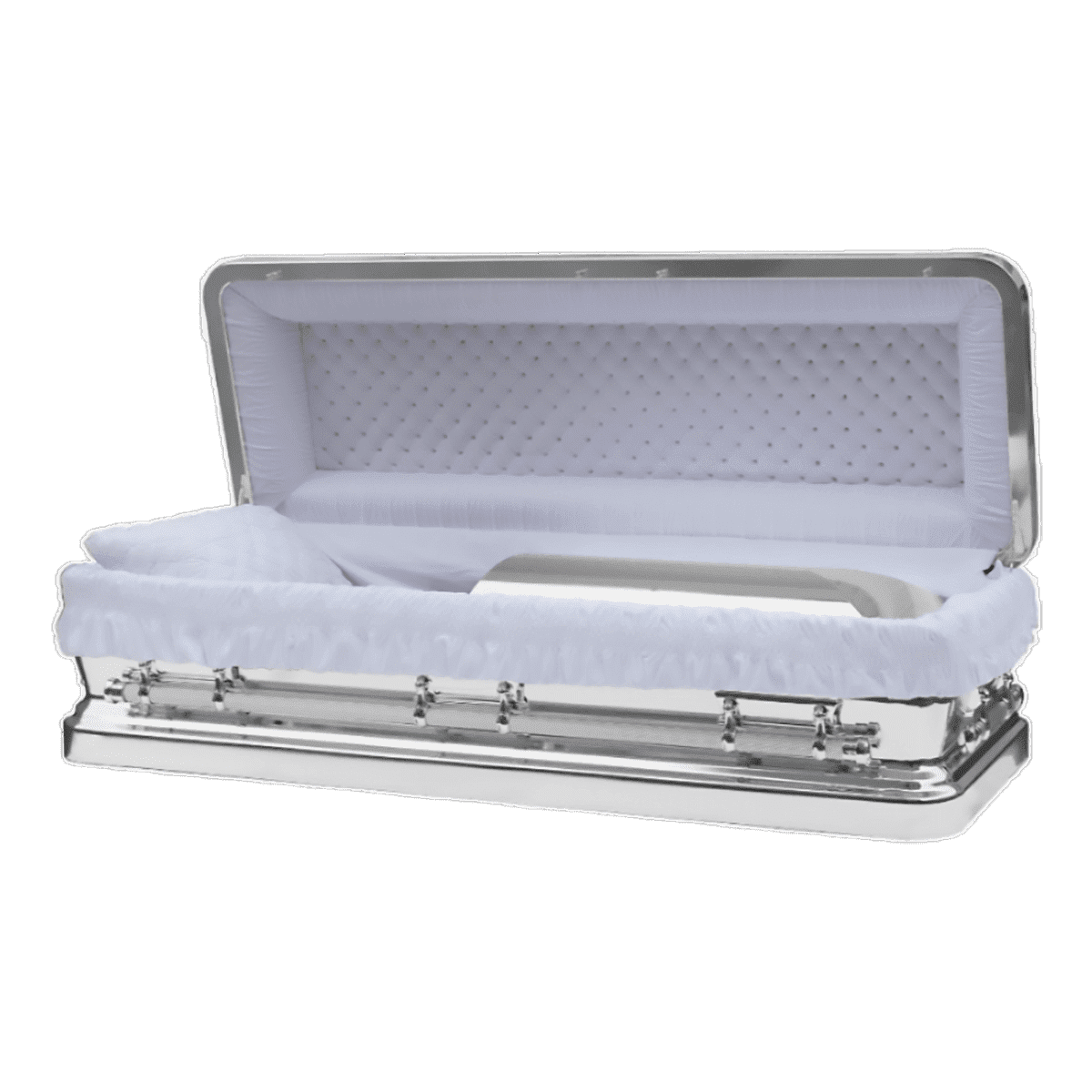 Silver Chrome Casket Full Couch — white velvet interior (view 2)