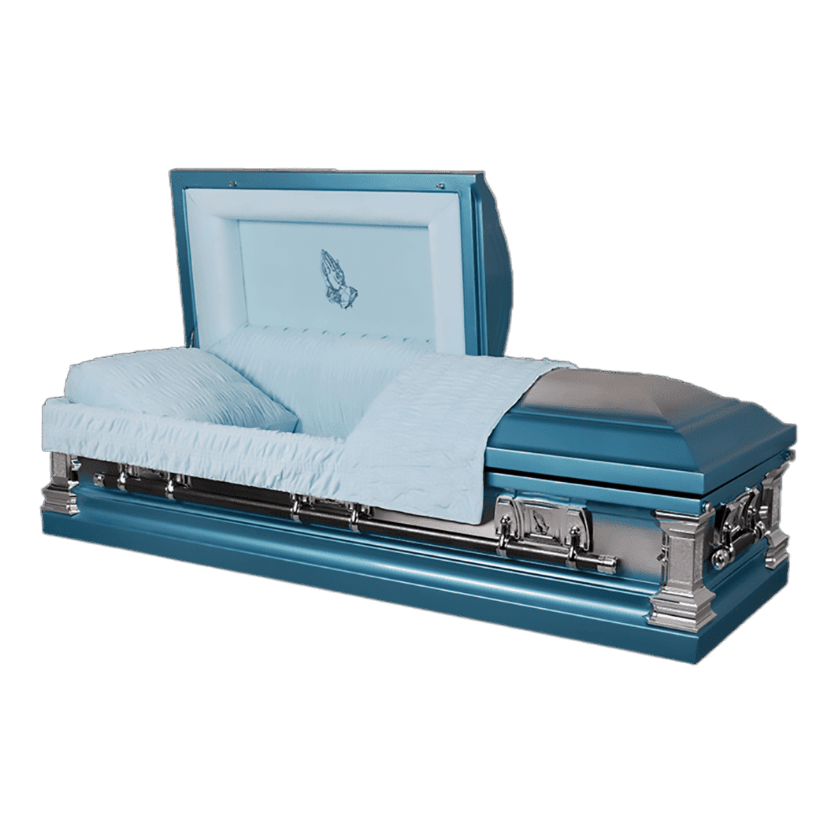 Noble Blue Stainless Steel casket — blue velvet interior (view 2)