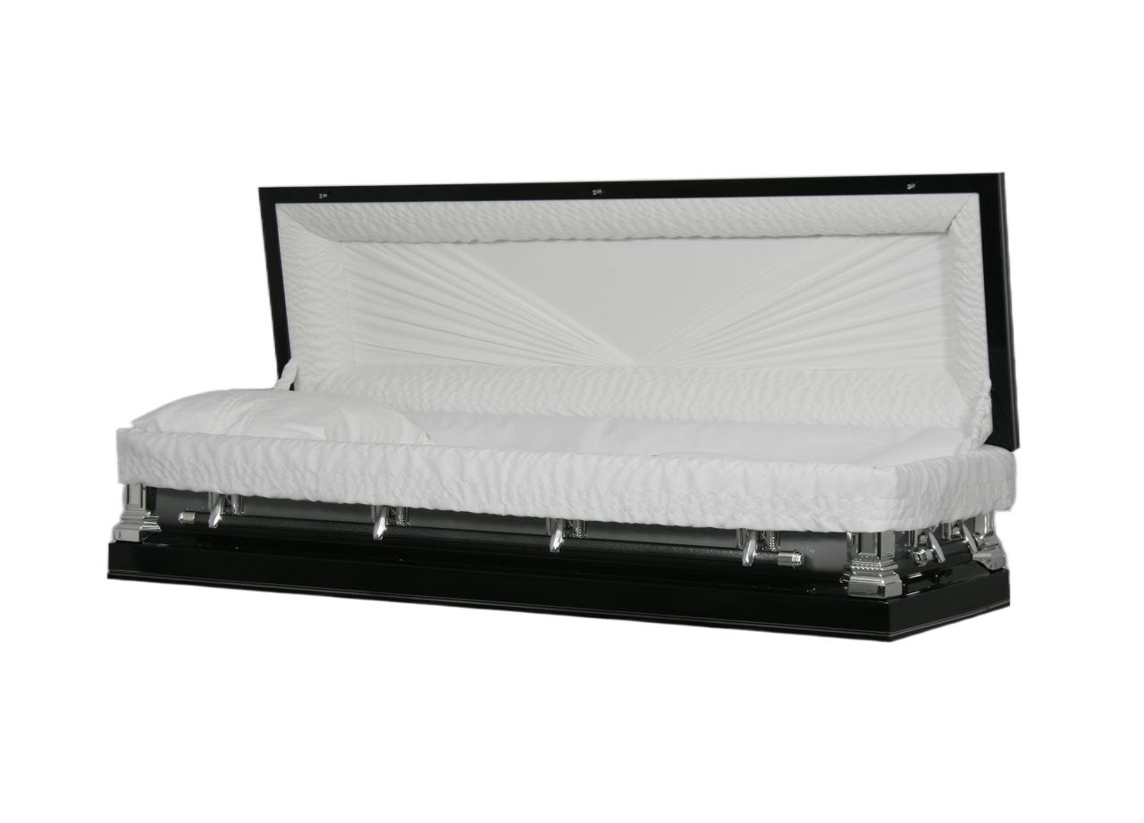 Discount Caskets Series Ebony/Silver Full Couch — silver 18-gauge steel with white velvet interior (view 2)