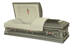 The Veteran Stainless Steel casket — silver stainless steel with white velvet interior (view 2)
