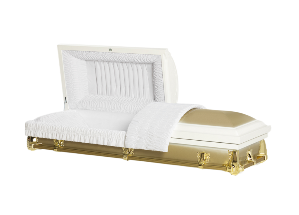 Lenox Series White/Gold casket — gold 20-gauge steel with white crepe interior (view 3)