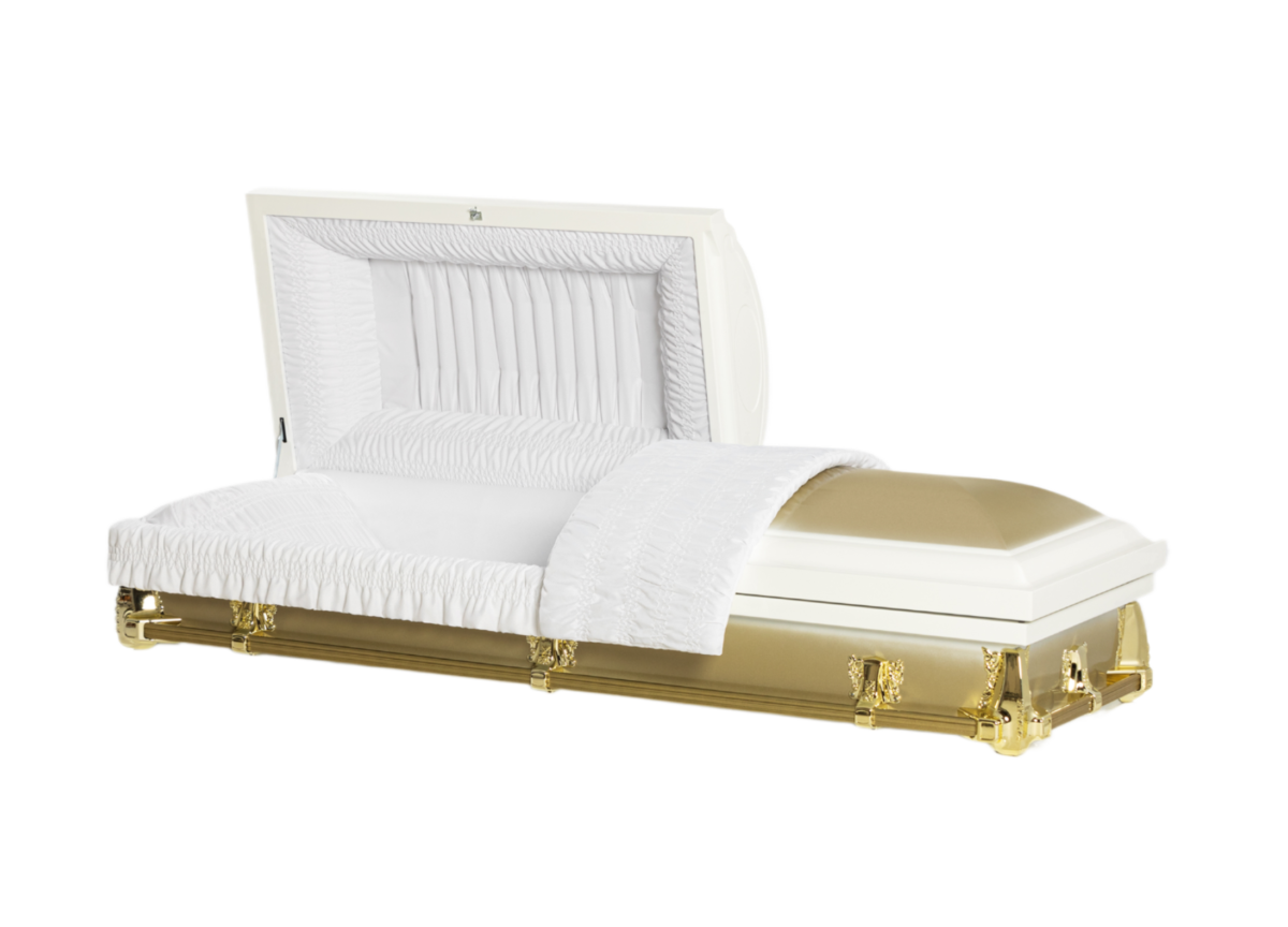 Lenox Series White/Gold casket — gold 20-gauge steel with white crepe interior (view 3)