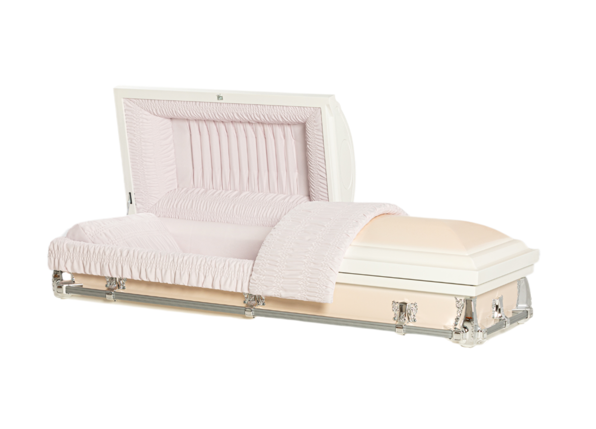 Lenox Series White/Pink casket — pink 20-gauge steel with pink crepe interior (view 2)