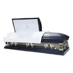 Jupiter Series Blue Cross casket — blue 20-gauge steel with white crepe interior (view 3)
