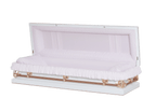 Clair White/Pink Full Couch casket — white 20-gauge steel with pink crepe interior (view 2)