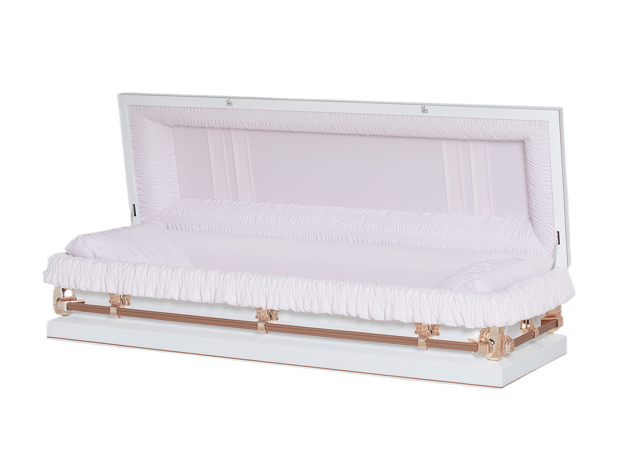 Clair White/Pink Full Couch casket — white 20-gauge steel with pink crepe interior (view 2)