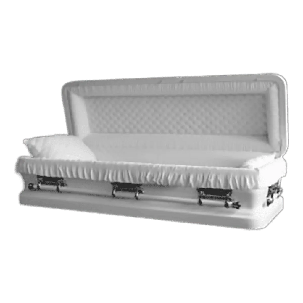 Clair White/Gold Full Couch casket — white 20-gauge steel with white crepe interior (view 3)