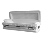 Clair White/Gold Full Couch casket — white 20-gauge steel with white crepe interior (view 3)