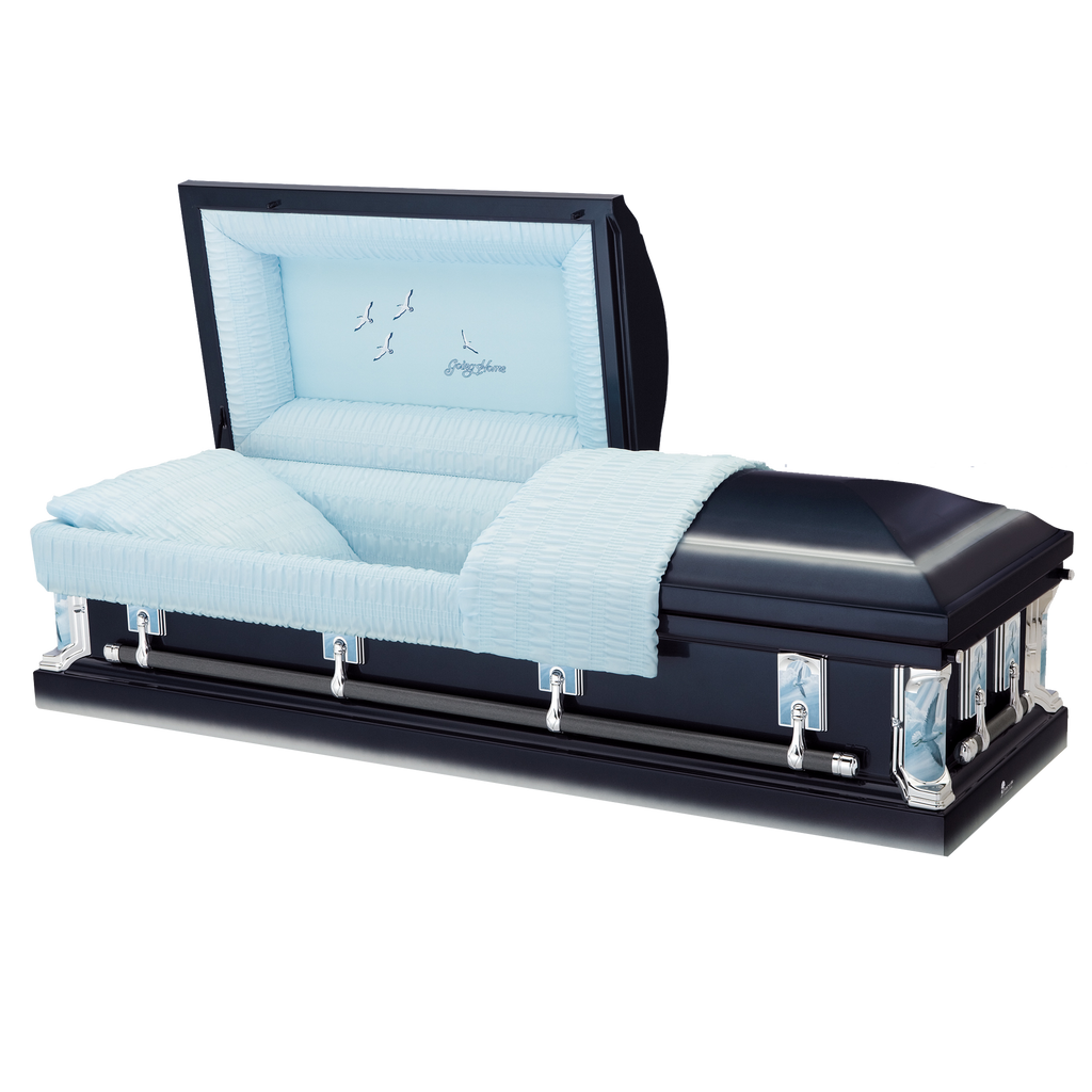 Batesville Antique Blue Casket — blue 18-gauge steel with light blue crepe interior (view 2)