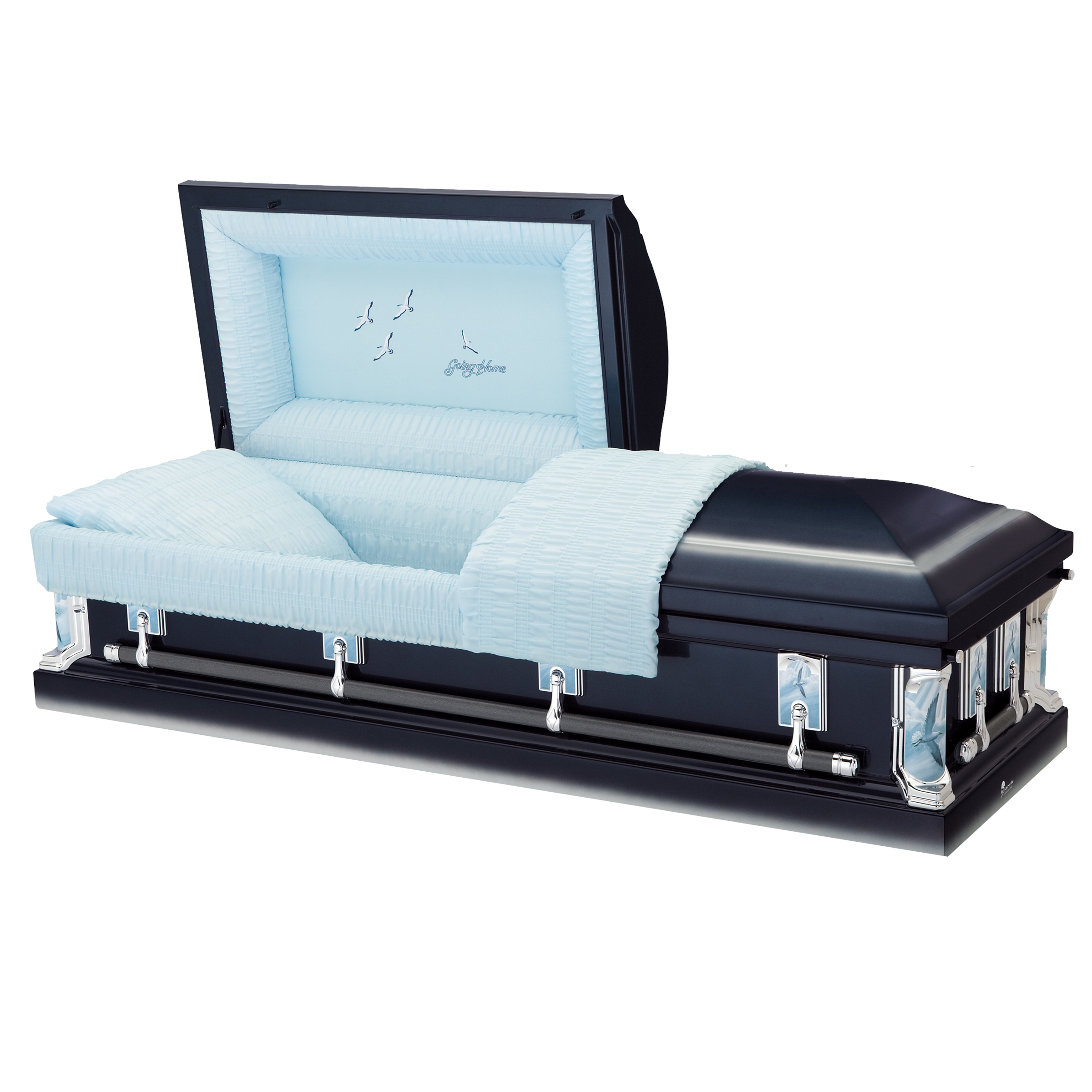 Batesville Antique Blue Casket — blue 18-gauge steel with light blue crepe interior (view 2)