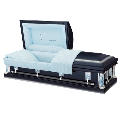 Batesville Antique Blue Casket — blue 18-gauge steel with light blue crepe interior (view 2)