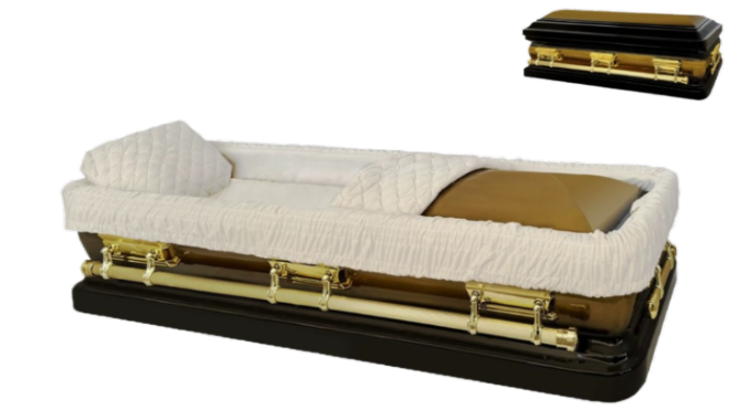Apollo Series Full Couch Bronze and Gold Casket — bronze 18-gauge steel with ivory velvet interior (view 2)