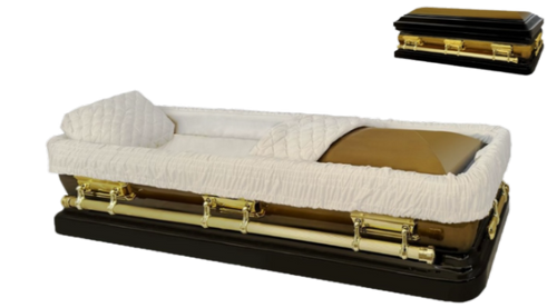 Apollo Series Full Couch Bronze and Gold Casket — bronze 18-gauge steel with ivory velvet interior (view 2)