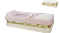 Apollo Series Full Couch Primrose Casket — white 18-gauge steel with pink velvet interior
