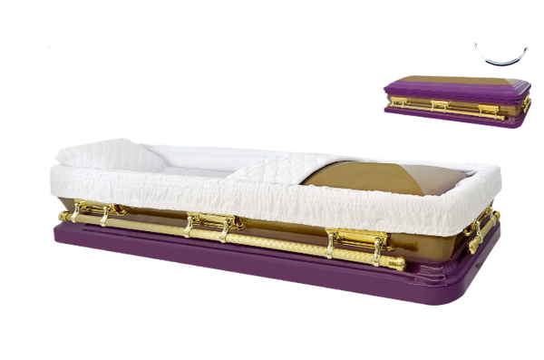 Apollo Series Full Couch Purple casket — purple 18-gauge steel with white velvet interior