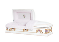 Athena Casket — white 18-gauge steel with moss pink crepe interior
