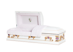 Athena Casket — white 18-gauge steel with moss pink crepe interior