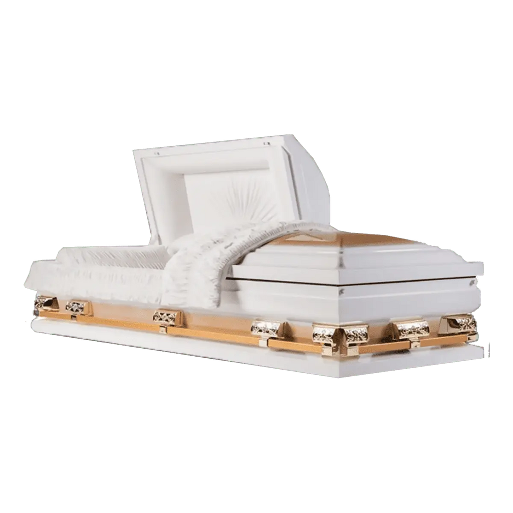Discount Caskets Series Oversize Casket White/Gold — gold 18-gauge steel with white velvet interior (view 2)