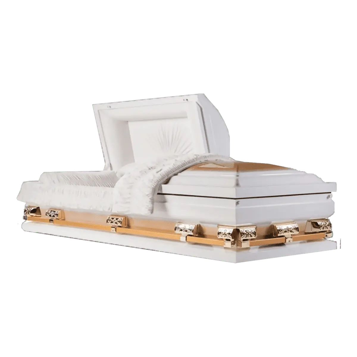 Discount Caskets Series Oversize Casket White/Gold — gold 18-gauge steel with white velvet interior (view 2)