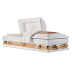 Discount Caskets Series Oversize Casket White/Gold — gold 18-gauge steel with white velvet interior