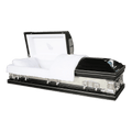 Orion Series Black Mirror casket — black 18-gauge steel with white velvet interior