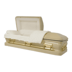 Orion Series Champagne casket — champagne 18-gauge steel with ivory velvet interior