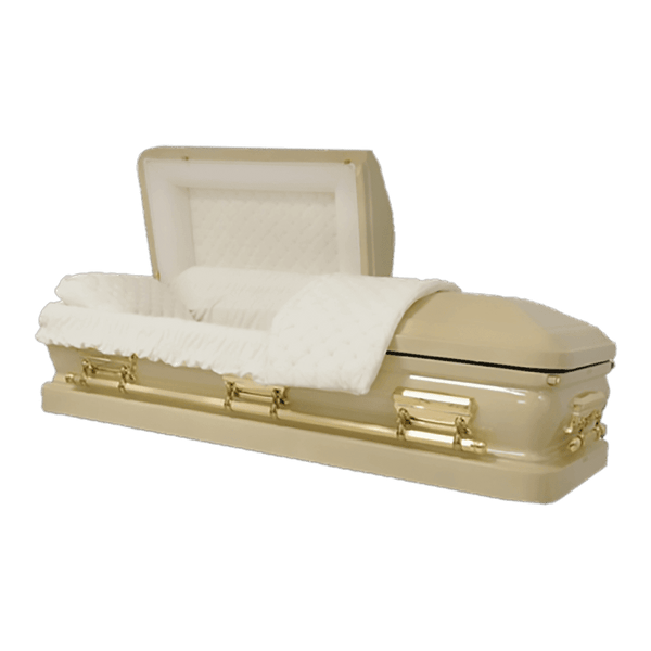 Orion Series Champagne casket — champagne 18-gauge steel with ivory velvet interior
