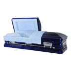 Orion Series Cobalt Blue casket — blue 18-gauge steel with blue velvet interior