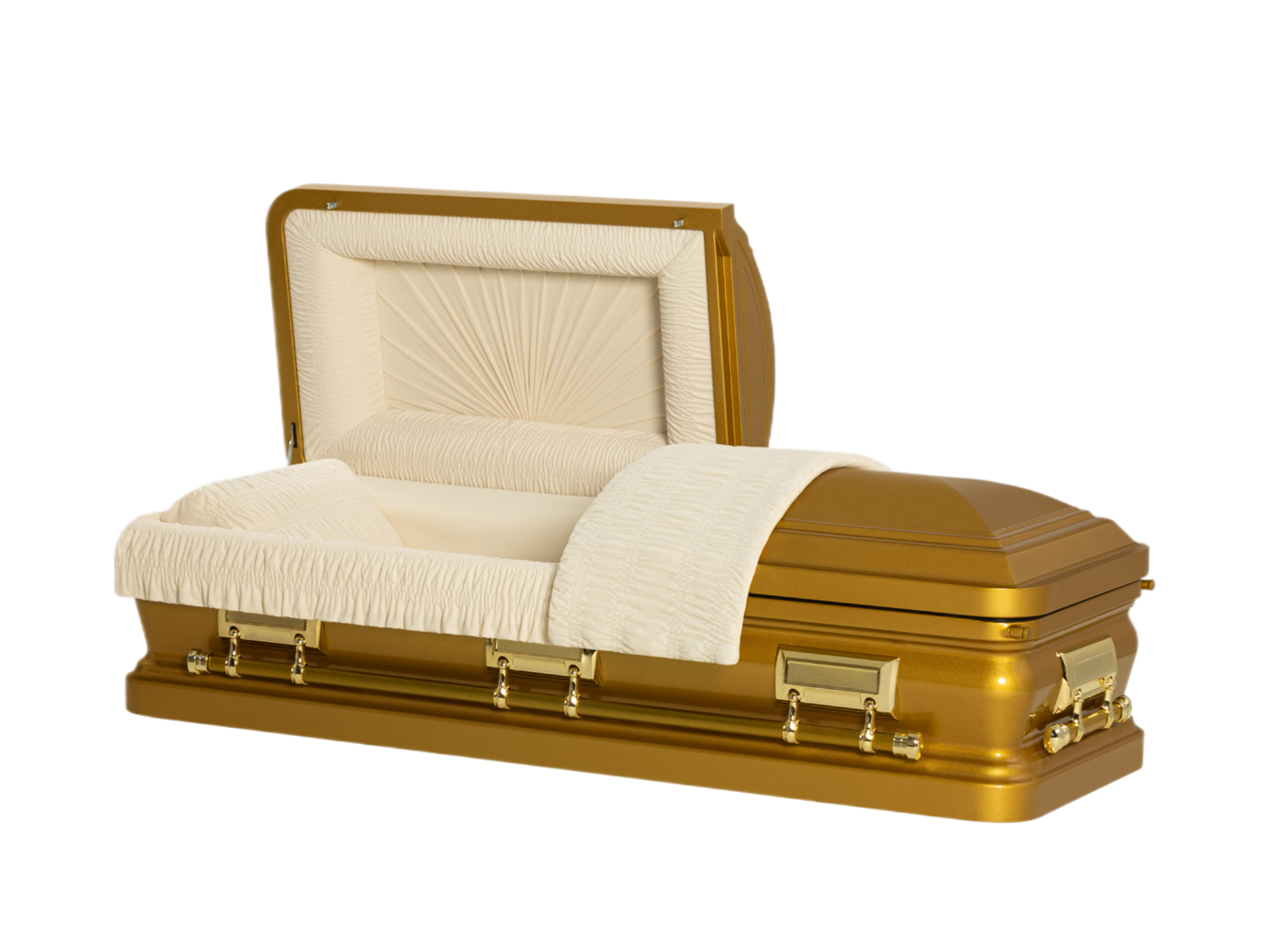 Aurora Series Gold casket — gold 18-gauge steel with ivory velvet interior