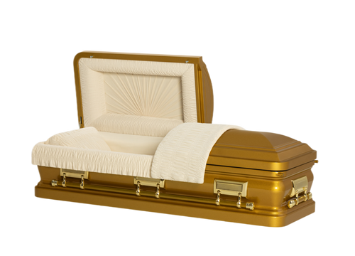 Aurora Series Gold casket — gold 18-gauge steel with ivory velvet interior