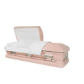 Orion Series Pink casket — pink 18-gauge steel with white velvet interior
