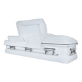 Orion Series Pure White casket — white 18-gauge steel with white velvet interior