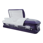 Orion Series Purple casket — purple 18-gauge steel with white velvet interior