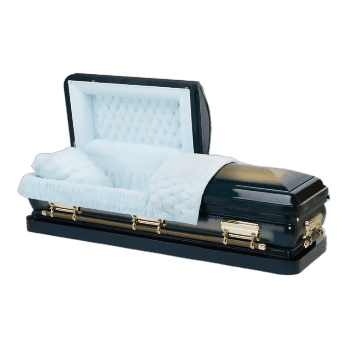Orion Series Sapphire Blue casket — blue 18-gauge steel with blue velvet interior